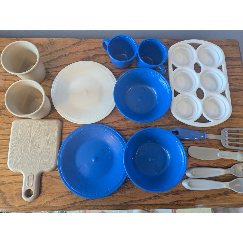 Step2 Little Tikes Play Kitchen Accessories Set Blue White Tan 15pc Lot - Picture 1 of 6